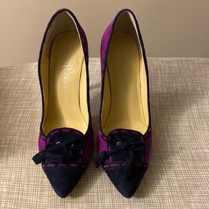 Purple and navy suede pumps